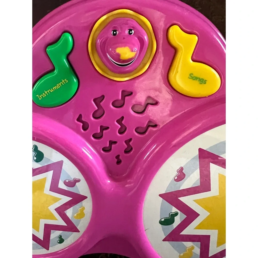 Vintage 1998‎ Playskool Barney Electronic Drum Set Musical Toy Hasbro Pink 5701